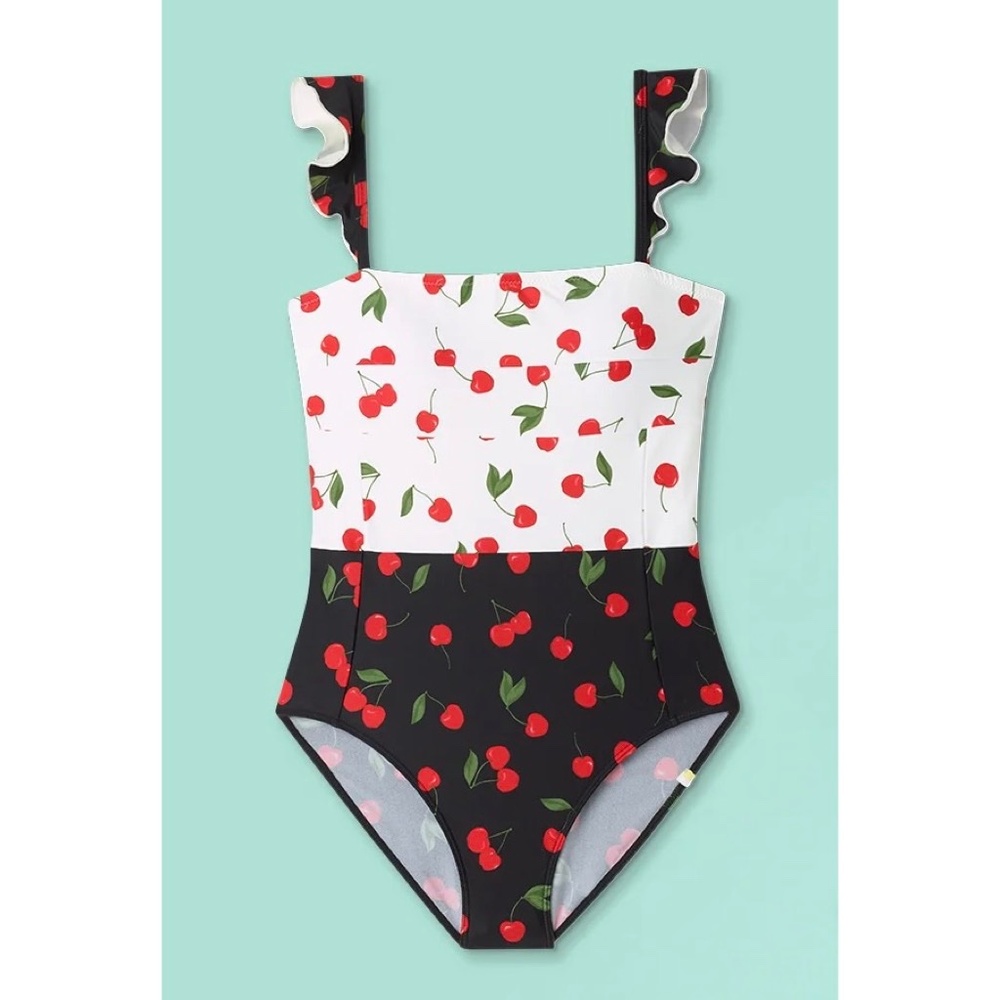 Summersalt Red and White One Piece Swimsuit Cherry Print